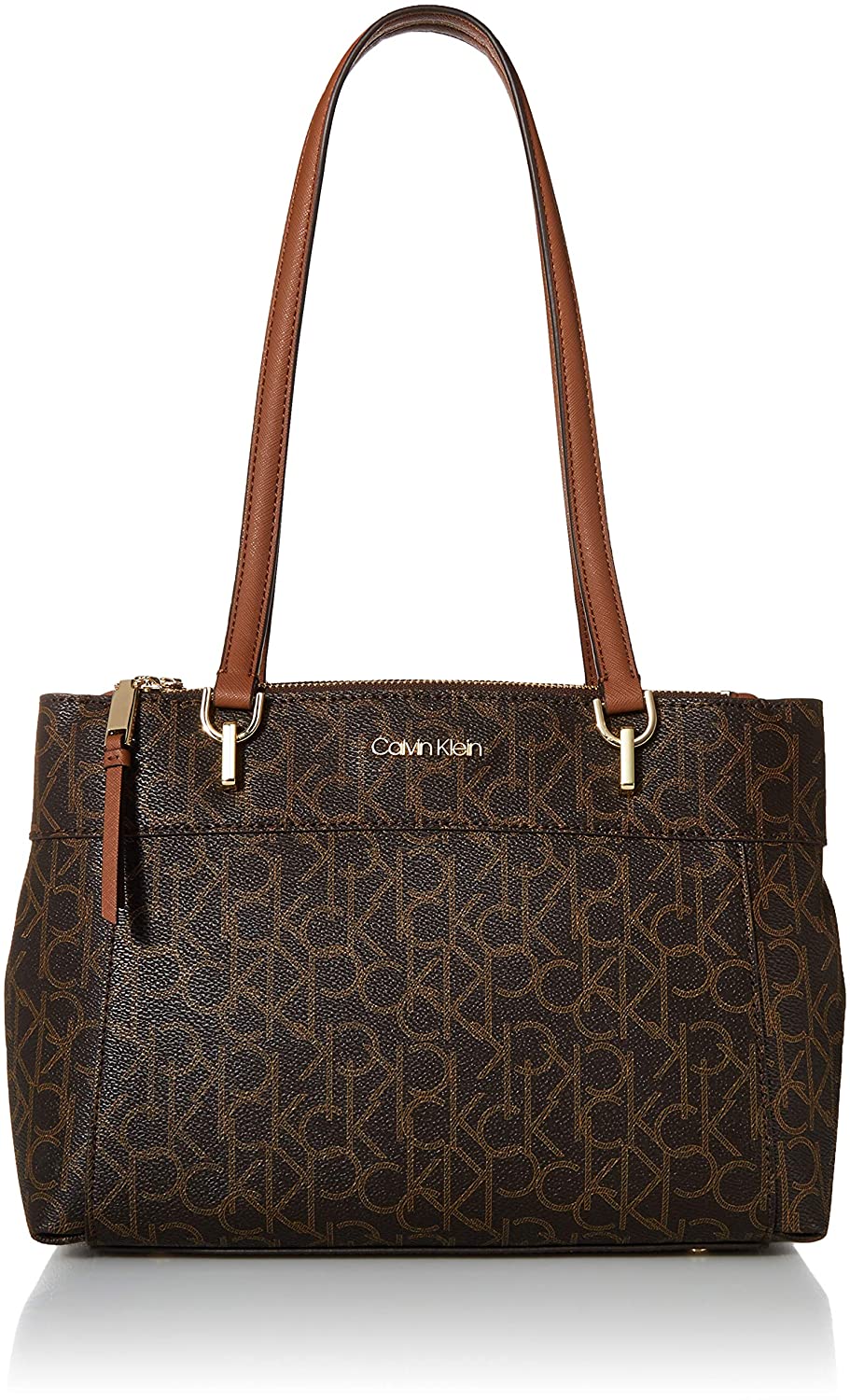 Price:$99.99    Calvin Klein Hayden Signature Triple Entry Shoulder Bag Satchel, BROWN/KHAKI/LUGGAGE  Clothing