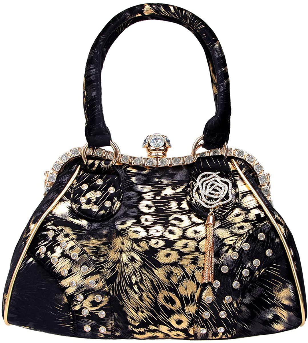 Price:$60.04    Fawziya Crystal Rose Tassel Purses Gold Feather Shoulder Bag A Generation-Black  Clothing
