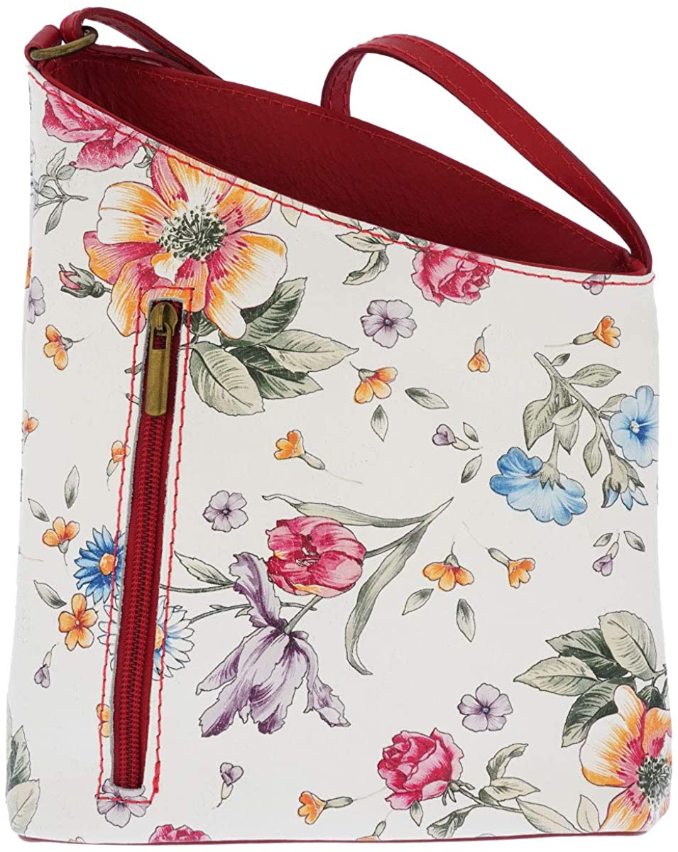 Price:$59.95 Fioretta Italian Embossed Genuine Leather Flower Pattern Crossbody Shoulder Bag Handbag For Women  Handbags   