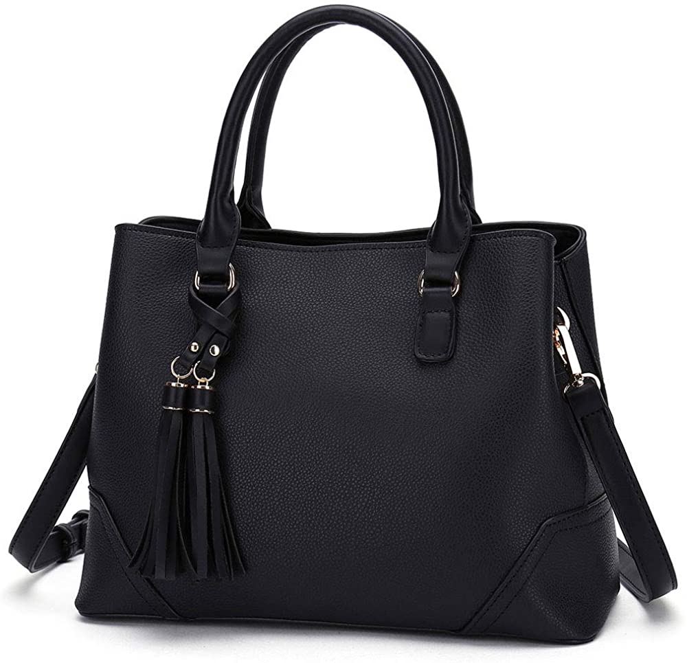 Price:$34.99    CATMICOO Satchel Handbags for Women Purses Ladies Shoulder Bag with Detachable Double Tassels (Black)  Clothing