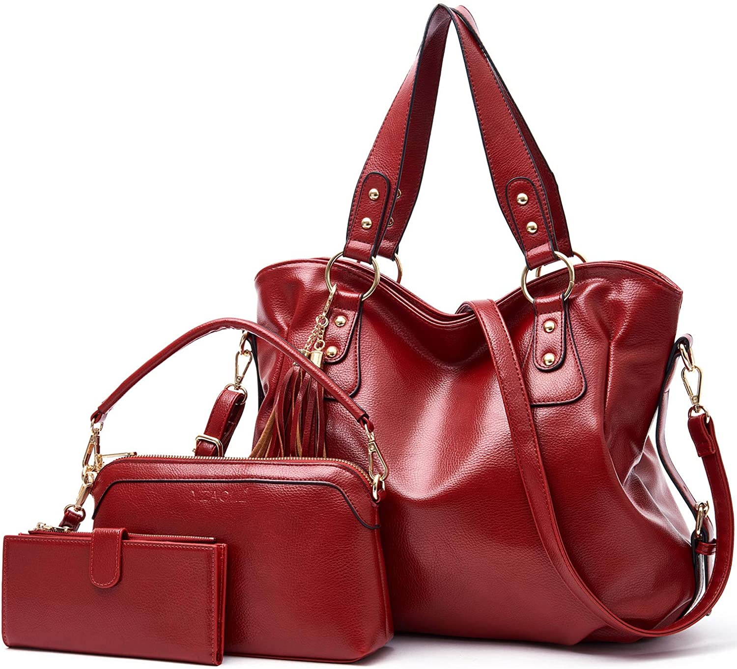 Price:$41.99    Purses and Handbags for Women Hobo Bag ladise Fashion Large Tote Shoulder Bags wallets Satchel Purse Set 3pcs Red  Clothing