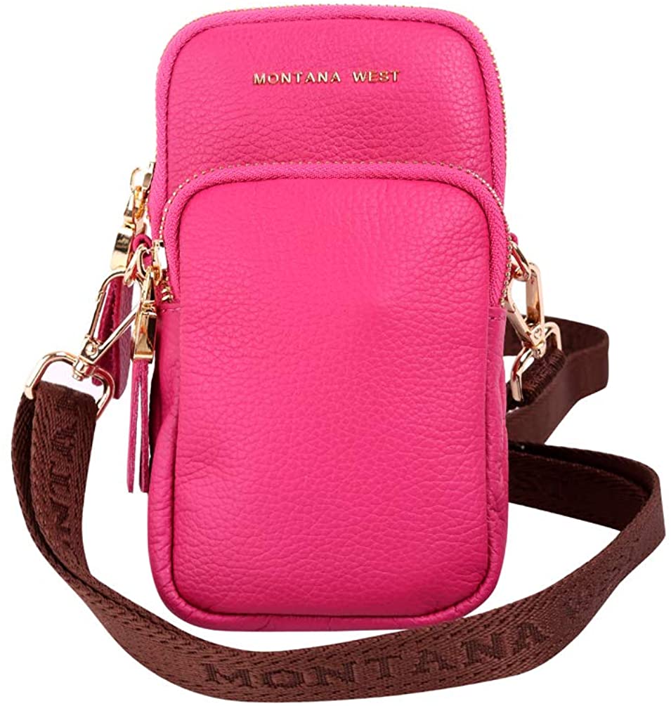 Price:$23.99 Montana West Small Women's Crossbody Wallet Shoulder Bags Genuien Leather Handbag Mini Messenger with Adjustable Strap Hot Pink MWL-006 HPK  Handbags   