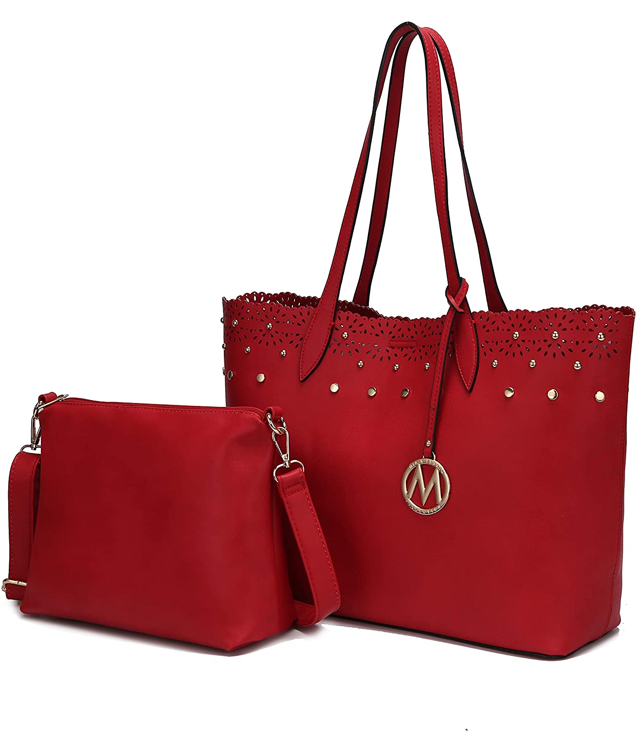 Price:$41.99    Mia K. Collection 2-PC Set, Handbag for Women Satchel Tote, Pouch Handbag Purse Set, Adjustable Shoulder Bag Strap PU Leather Red  Clothing