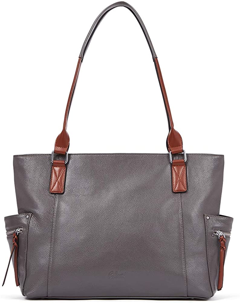 Price:$69.99    Genuine Leather Purses and Handbags for Women Designer Large Tote Ladies Top Handle Shoulder Bag Gray  Clothing