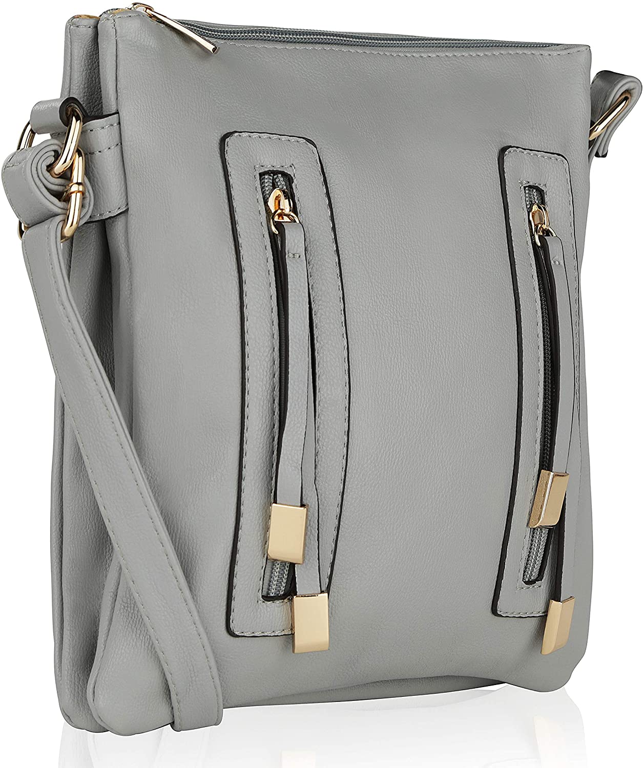 Price:$25.99 Mia K Collection Crossbody Bag for Women - Adjustable Shoulder Strap – PU Leather Handbag Medium Ladies Messenger Purse Grey  Handbags   