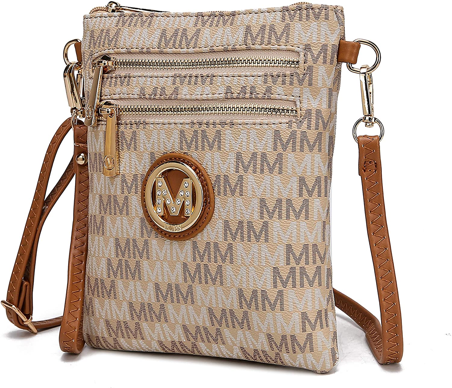 Price:$21.99 MKF Crossbody Bags for Women, Wristlet Strap – PU Leather Shoulder Handbag – Small Crossover Messenger Purse, Beige  Handbags   