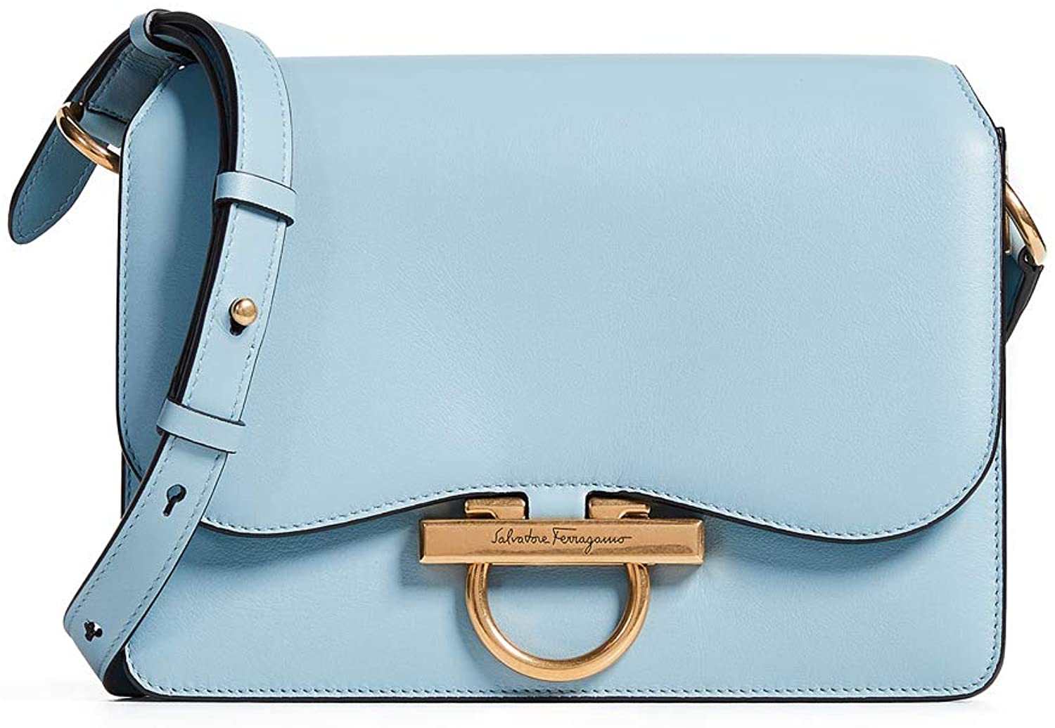 Price:$1750.00    Salvatore Ferragamo Women's Classic Flap Shoulder Bag, Blue Haze, One Size  Clothing