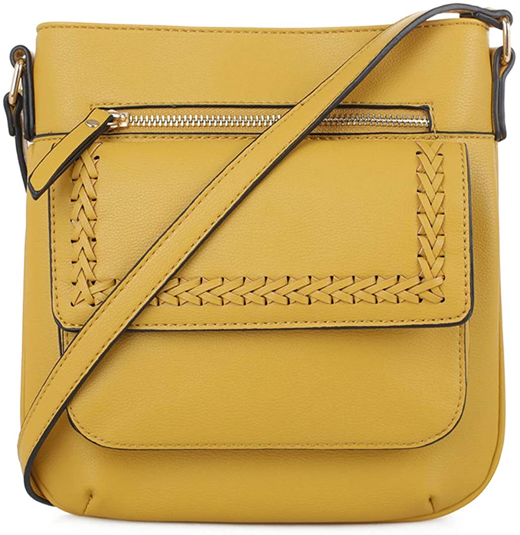 Price:$22.98 EMPERIA Denim Small Whipstitch Detail Faux Leather Crossbody Bags Shoulder Bag Purse Handbags for Women Mustard  Handbags   