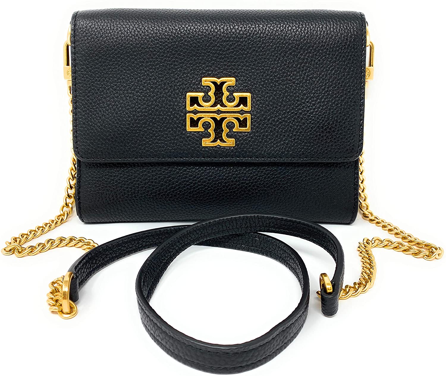 Price:$279.97 Tory Burch Britten Chain Wallet Shoulder Bag (Black)  Handbags   