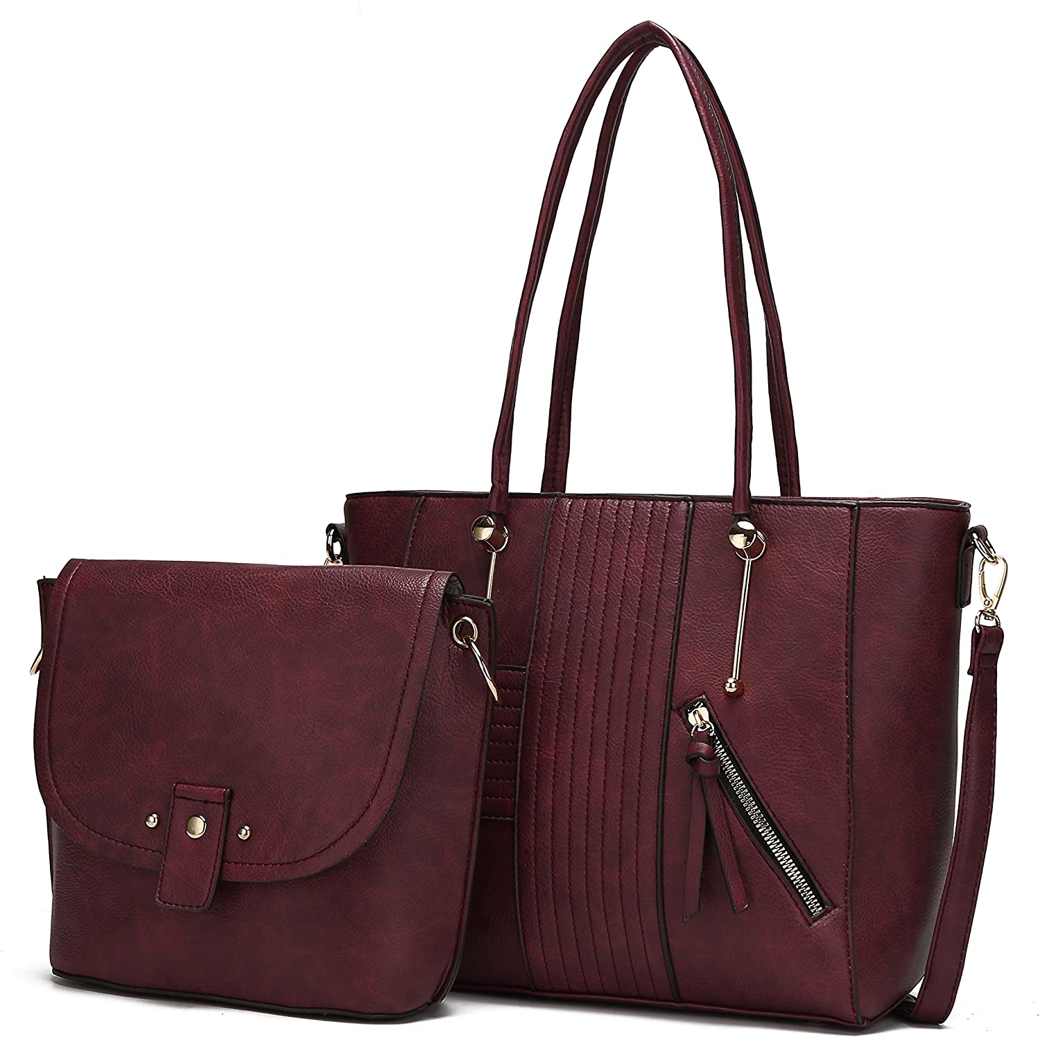 Price:$39.99    Mia K. Collection 2-PC Set, Crossbody Bag for Women Satchel Tote, Pouch Handbag Purse Set, Adjustable Shoulder Strap PU Leather Plum  Clothing