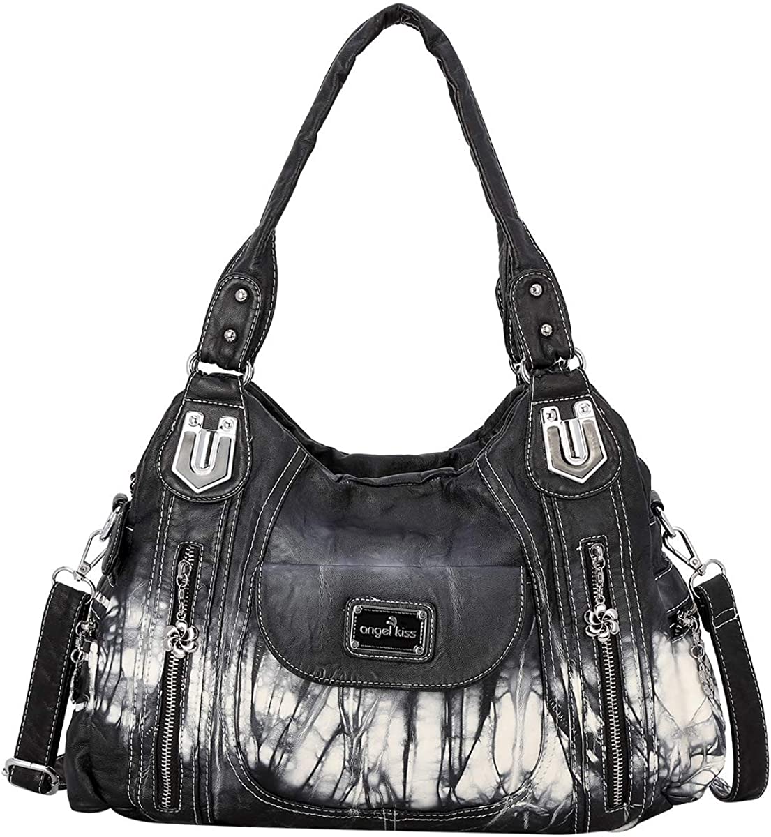 Price:$39.99    Handbag Hobo Women Handbag Roomy Multiple Pockets Street ladies' Shoulder Bag Fashion PU Tote Satchel Bag for Women (AK812-2Z Black)  Clothing