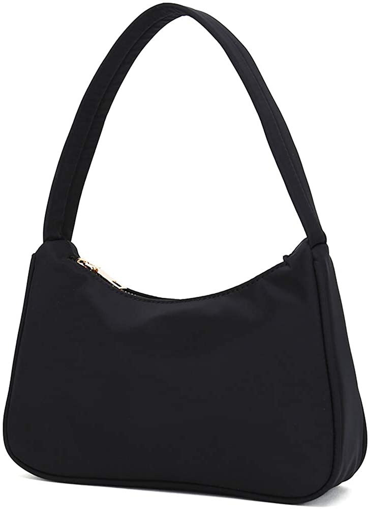 Price:$19.99    Small Nylon Shoulder Bags for Women Elegant Feminine Mini Handbags with Zipper Closure (Black)  Clothing