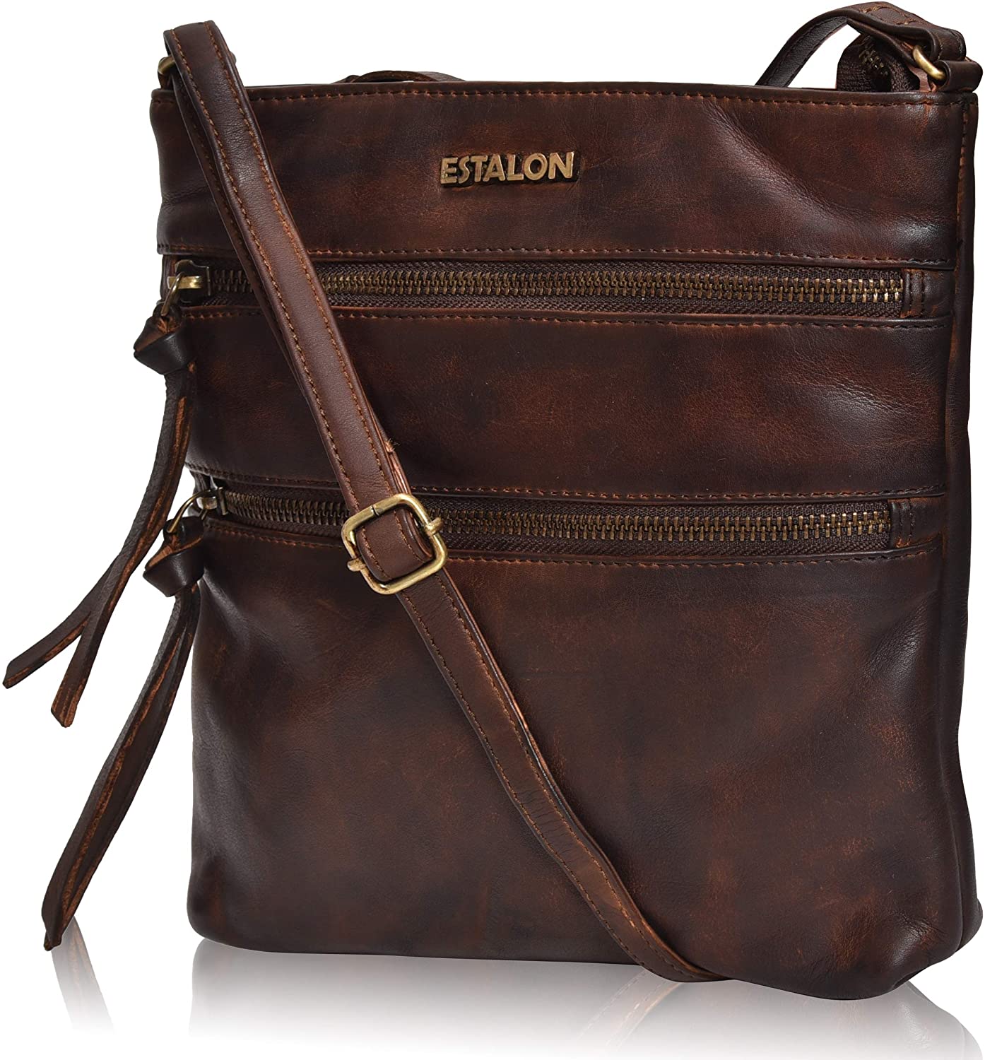 Price:$34.99 Large Crossbody Bag - Brown Real Leather Spacious Vintage Shoulder Bag for Women  Handbags   