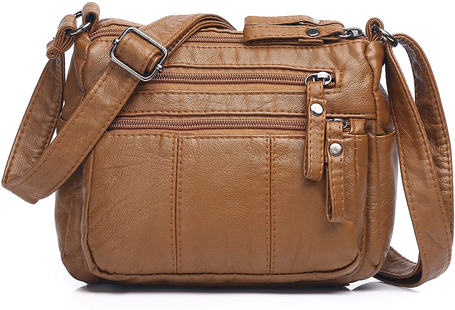 Price:$15.99 Volcanic Rock Women Crossbody Bag Pocketbooks Soft PU Leather Purses and Handbags Multi Pocket Shoulder Bag (Brown-8.5")  Handbags   