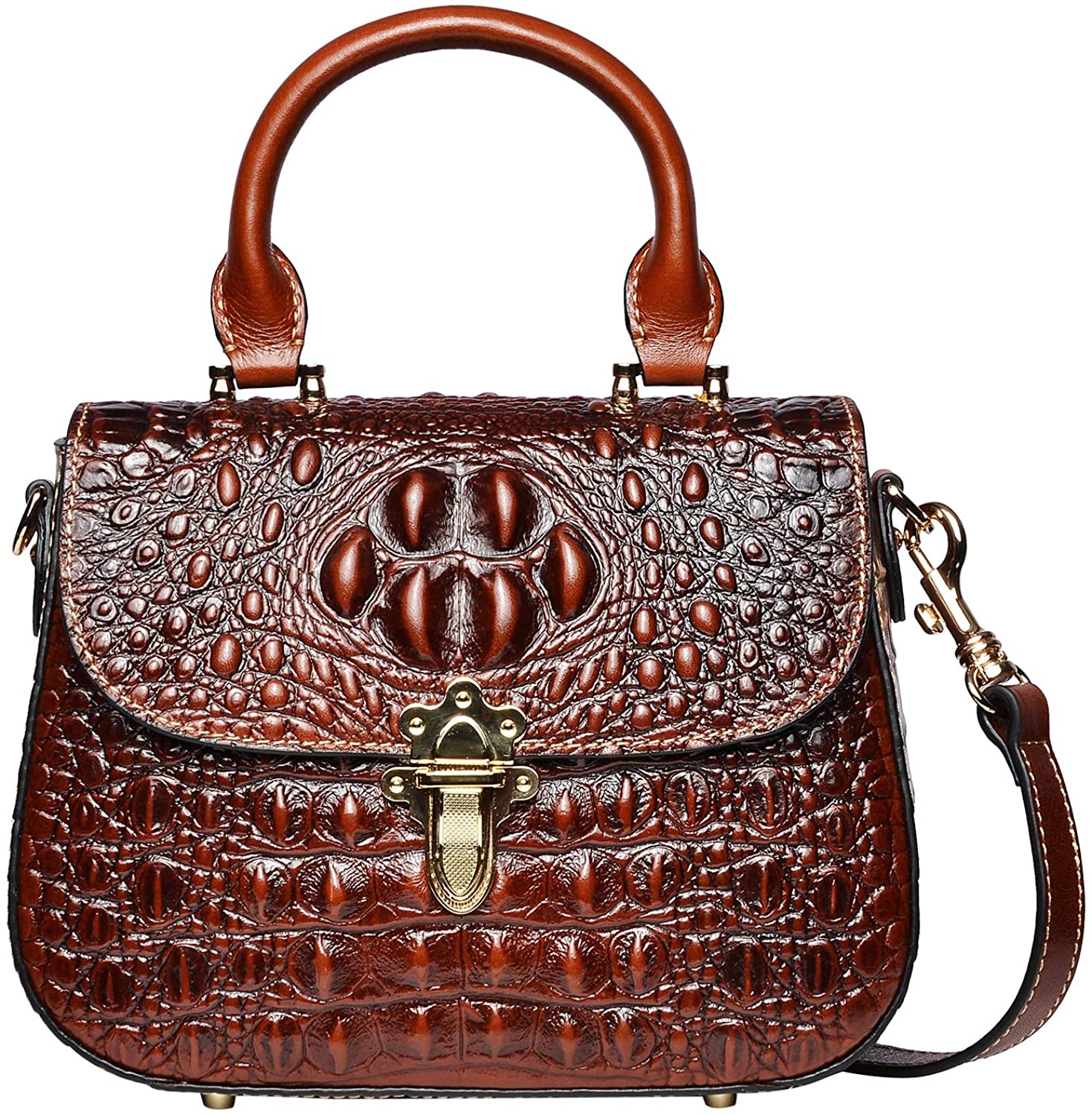 Price:$129.68    PIJUSHI Leather Crossbody Shoulder Bags for Women Crocodile Satchel Bags (99806 Brown)  Clothing