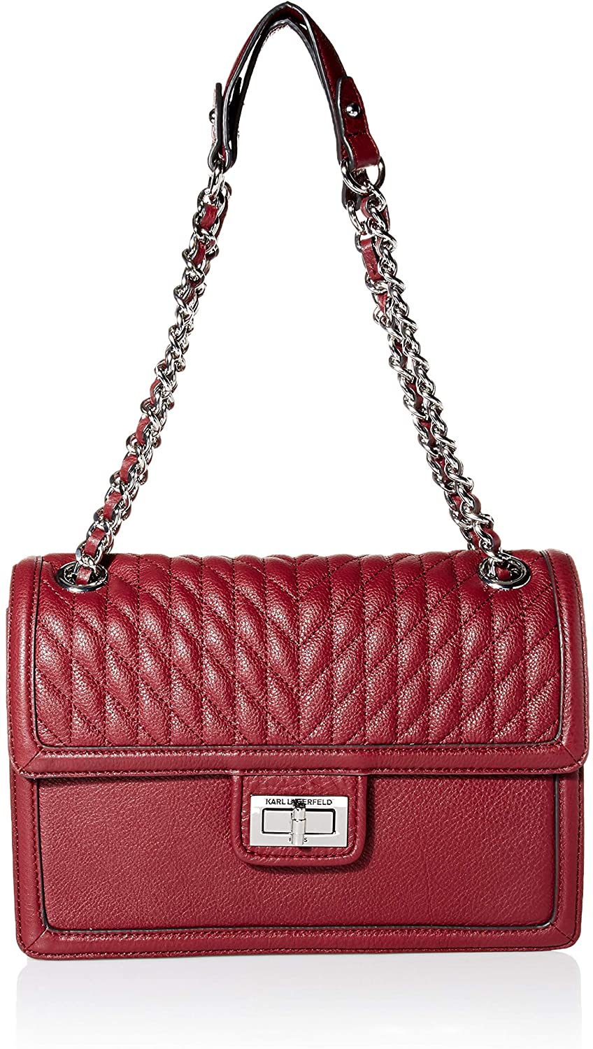 Price:$187.64 Karl Lagerfeld Paris Agyness Large Flap Shoulder Bag, Merlot  Handbags   