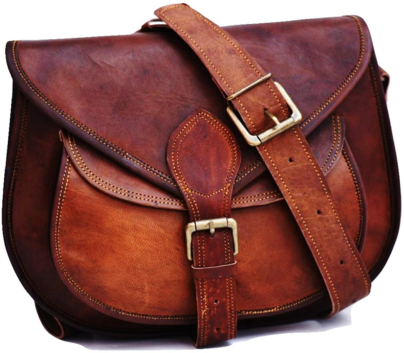 Price:$45.00 Satchel and Fable Handmade Women Vintage Style Genuine Brown Leather Cross Body Shoulder Bag Handmade Purse  Handbags   