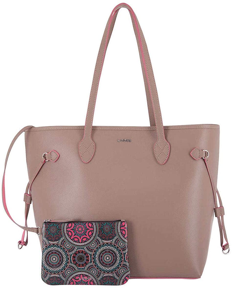Price:$45.95 Lodis Bliss Leather Shoulder Tote Bag with Wristlet, 2-Piece Set (Beige)  Handbags   