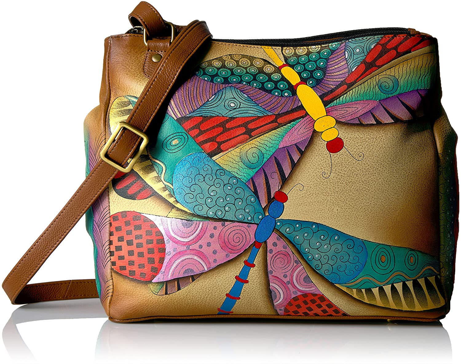 Price:$269.00    Anna by Anuschka Women's Genuine Leather Large Multi-Compartment Tote Bag| Hand Painted Original Artwork | Enchanted Evening  Clothing