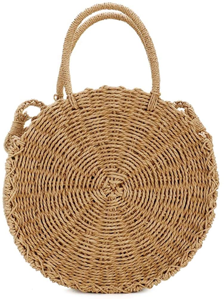 Price:$20.99 Womens Straw Bag Round Rattan Crossbody Bag Handwoven Natural Summer Beach Shoulder Bag (Coffee color)  Handbags   