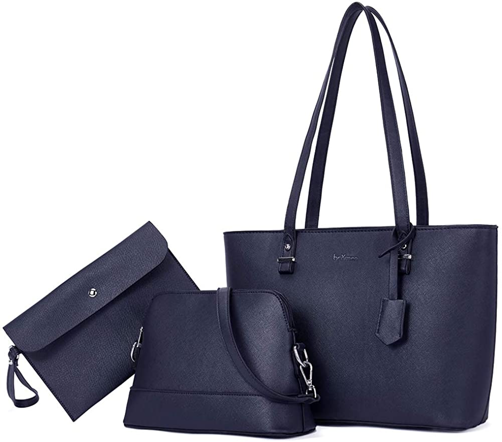 Price:$39.99    BROMEN Tote Purses for Women Designer Leather Handbag Shoulder Satchel Bag 3pcs Set Navy  Clothing