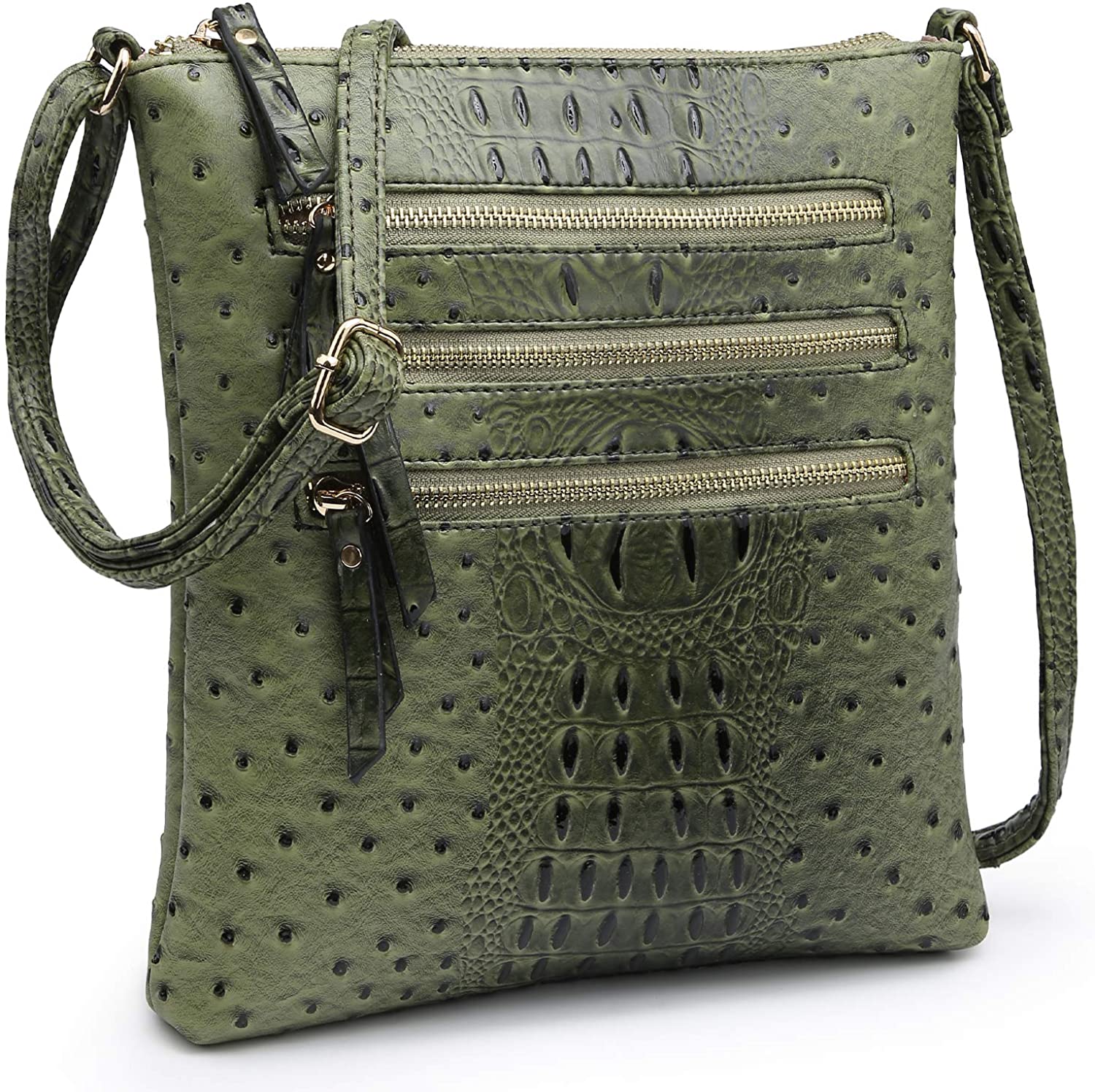 Price:$22.99 Dasein Women Functional Multi Pocket Crossbody Bag Lightweight Travel Shoulder Bag (Army Green)  Handbags   