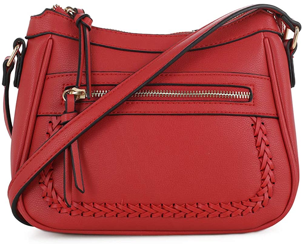 Price:$19.98 EMPERIA Elva Small Whipstitch Vegan Leather Crossbody Bags Shoulder Bag Purse Handbags for Women Red  Handbags   