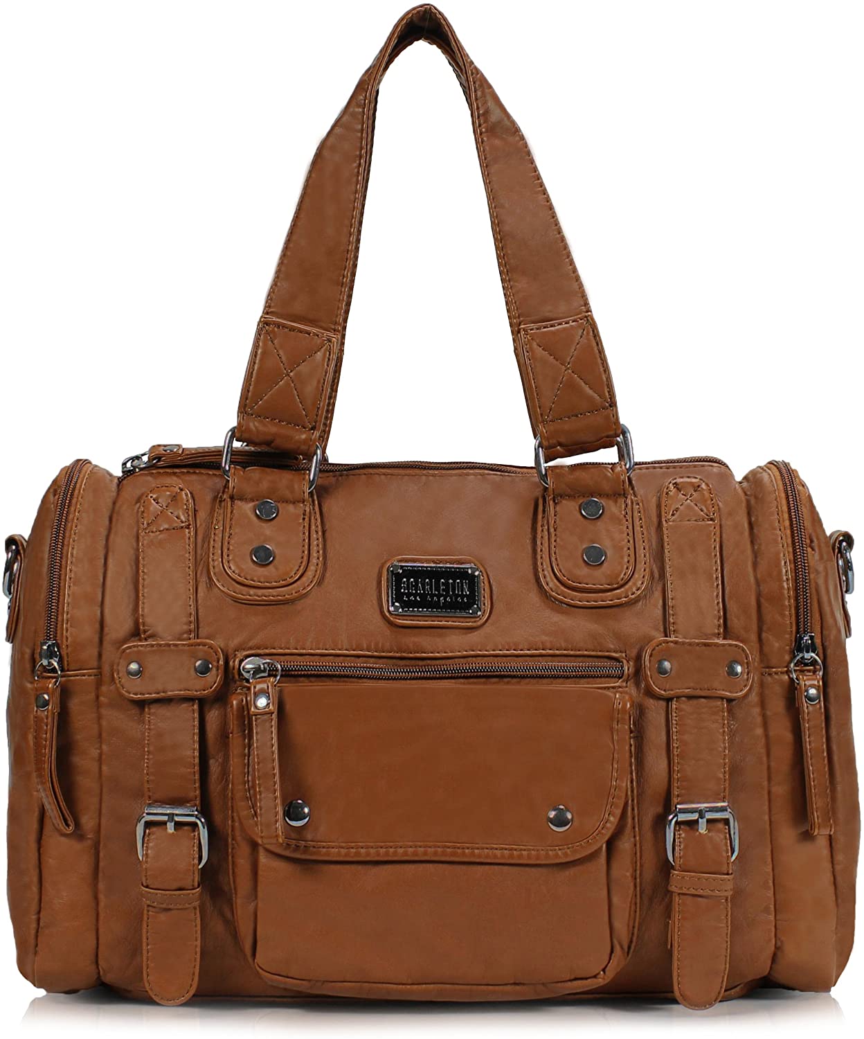 Price:$39.99    Scarleton Satchel Handbag for Women, Ultra Soft Washed Vegan Leather Crossbody Bag, Shoulder Bag, Tote Purse, Brown, H148504A  Clothing