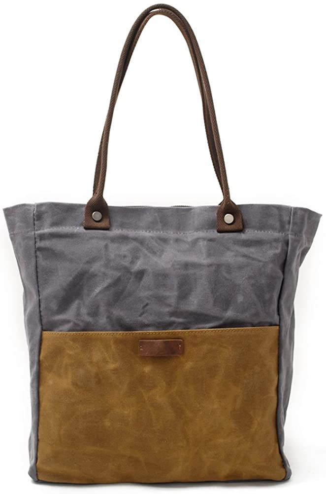 Price:$26.97    Peacechaos Women's Canvas Waterproof Shoulder Hand Bag Tote Bag Purse Handbag (Grey-Khaki)  Clothing