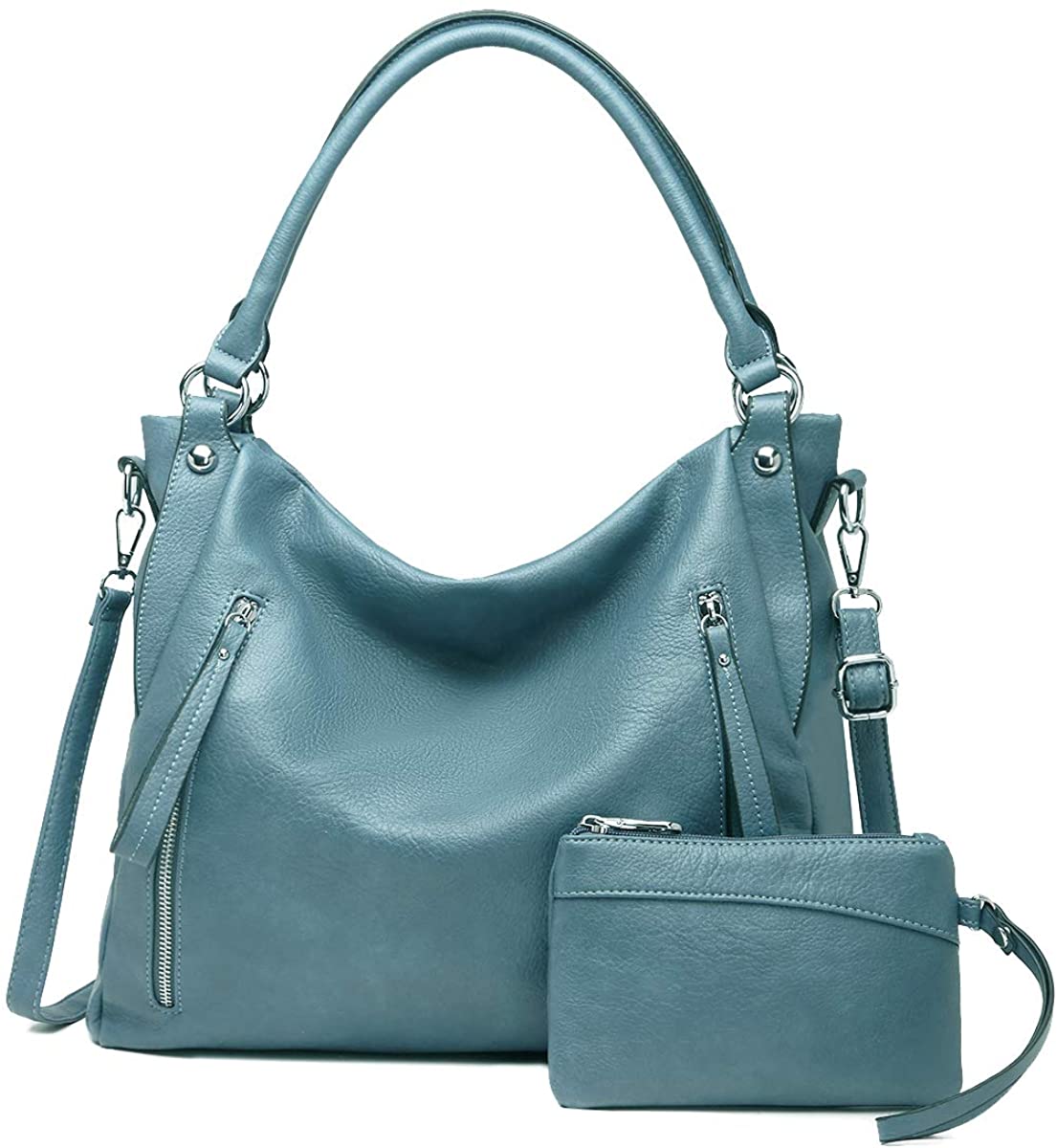 Price:$39.99    Women Handbags Shoulder Bags PU Leather Satchel Tote Bag Mutipocket Purse (K.EYRE#KL7219#U8388#635-GREY BLUE)  Clothing