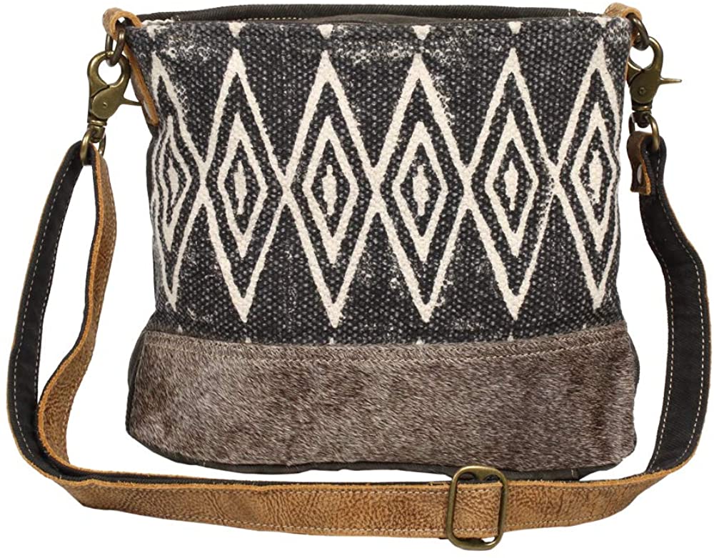 Price:$30.00    Myra Bag Azure Upcycled Canvas & Cowhide Leather Shoulder Bag S-1266  Clothing