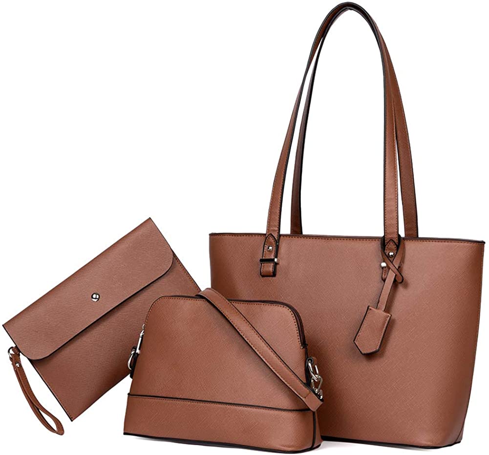 Price:$39.99    BROMEN Tote Purses for Women Designer Leather Handbag Shoulder Satchel Bag 3pcs Set Brown  Clothing
