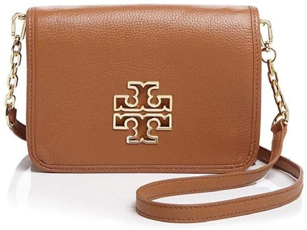 Price:$299.99 Tory Burch 55444 Brown and Gold Britten Shoulder Bag - (Bark)  Handbags   