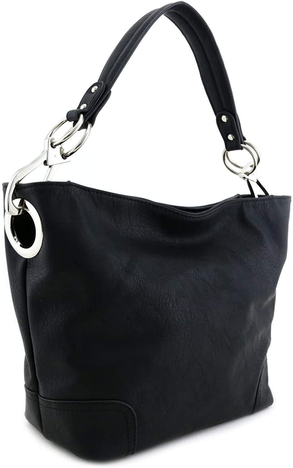 Price:$33.00    Women's Hobo Shoulder Bag with Big Snap Hook Hardware Black  Clothing