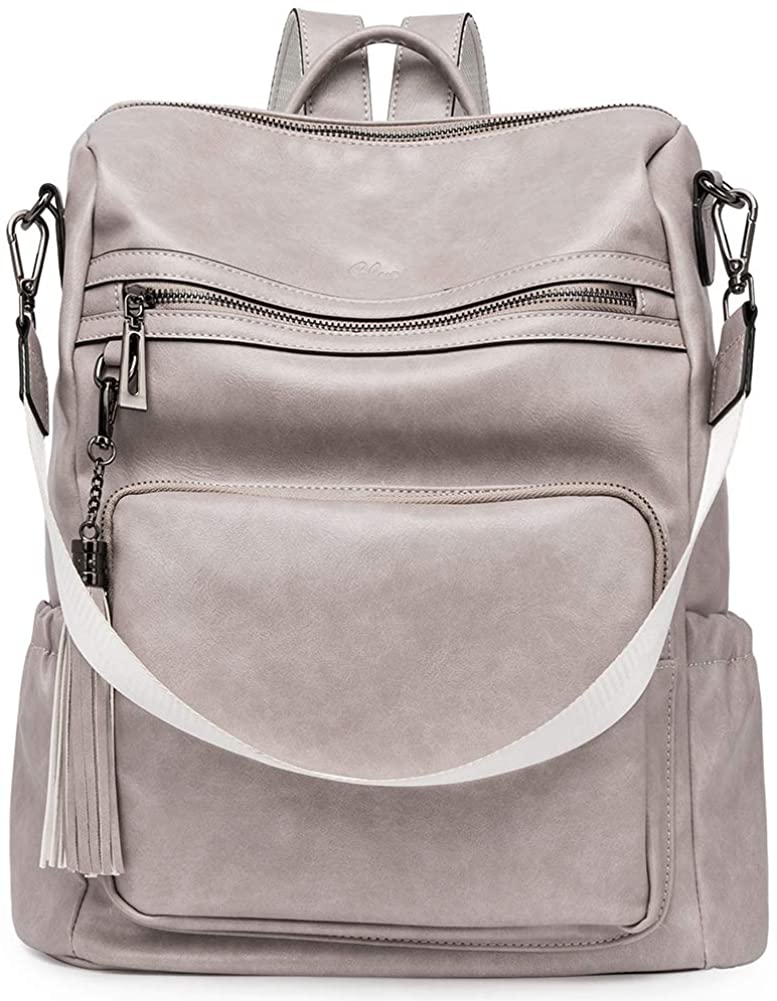 Price:$37.99    Backpack Purse for Women Fashion Two Toned Leather Designer Travel Large Ladies Shoulder Bags with Tassel gray  Clothing