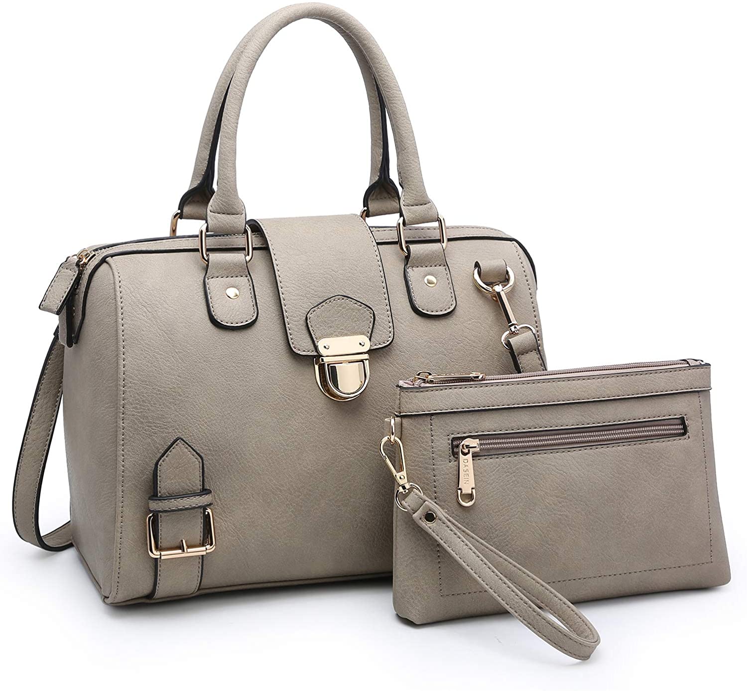 Price:$39.99    Dasein Women Barrel Handbags Purses Fashion Satchel Bags Top Handle Shoulder Bags Vegan Leather Work Bag Tote (Taupe)  Clothing