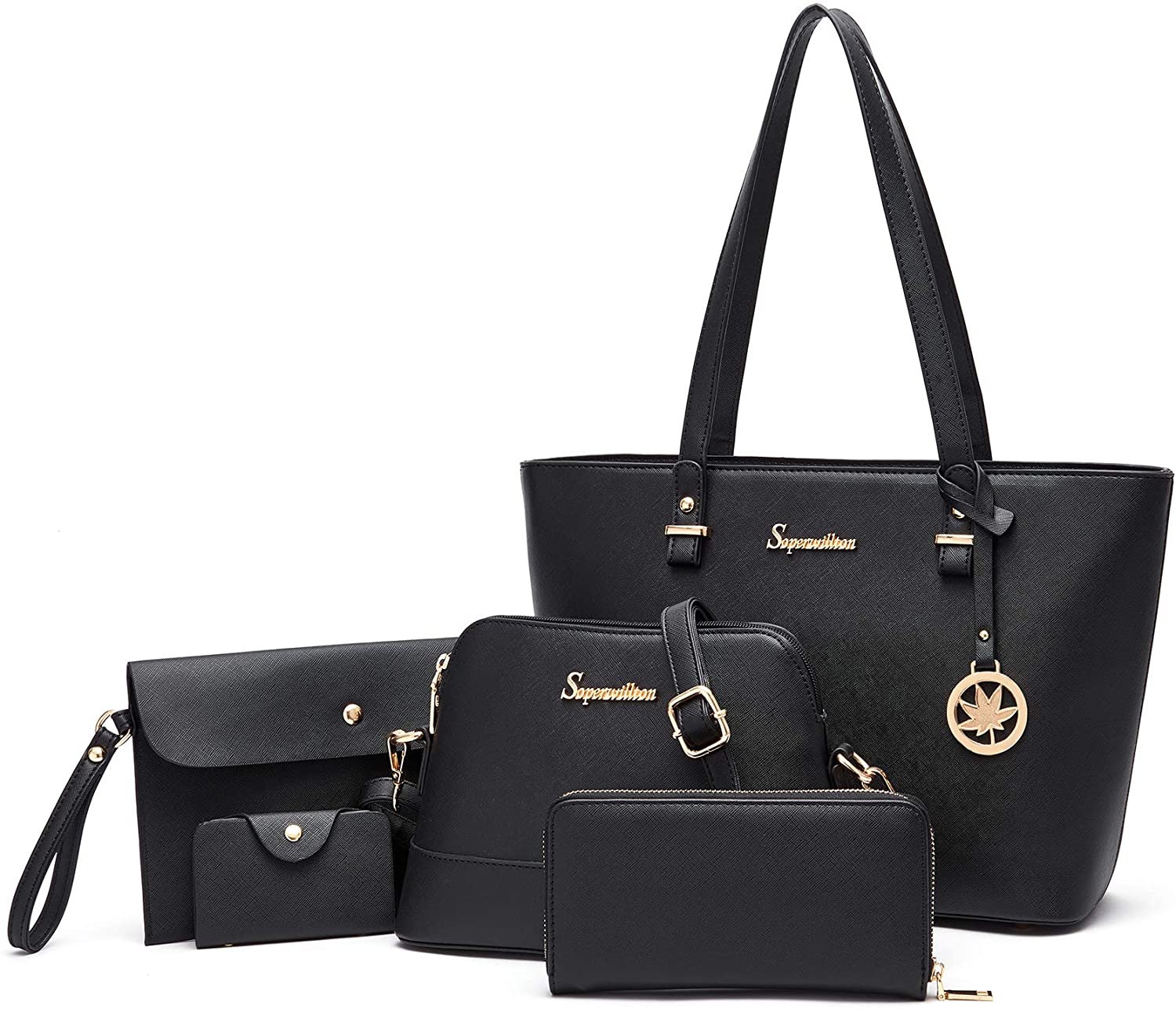 Price:$39.99    Soperwillton Women Fashion Handbags Tote Bag Shoulder Bag Top Handle Satchel 5pcs Purse Set  Clothing