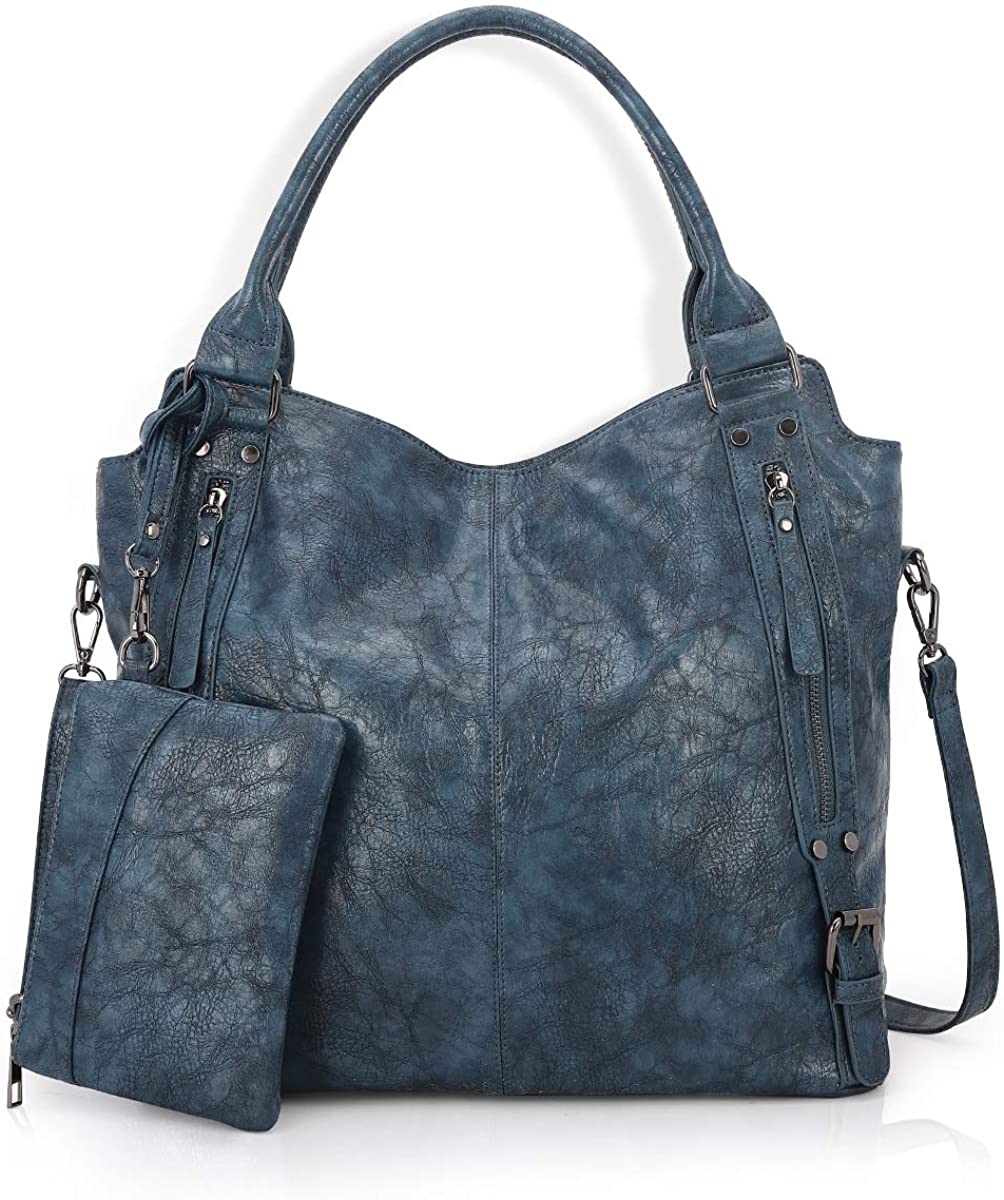 Price:$33.99    Angel Barcelo Womens Soft Leather Handbag Large Tote Shoulder Cross body Bag (Dark Blue)  Clothing