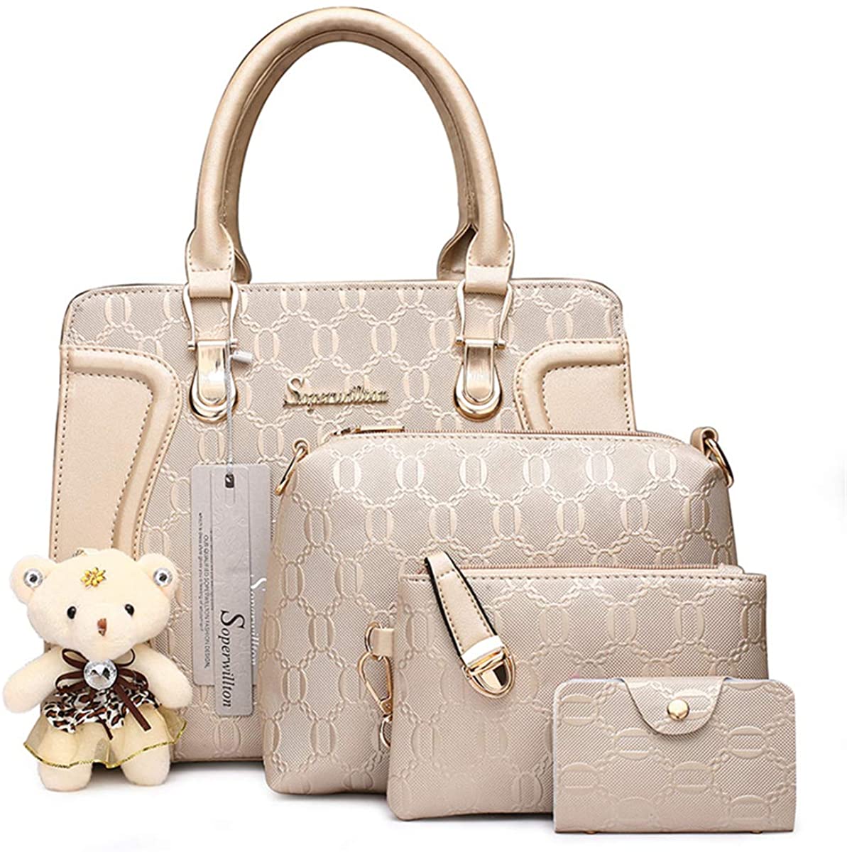 Price:$36.99    Soperwillton Handbag for Women Tote Bag Shoulder Bags Satchel 4pcs Purse Set  Clothing