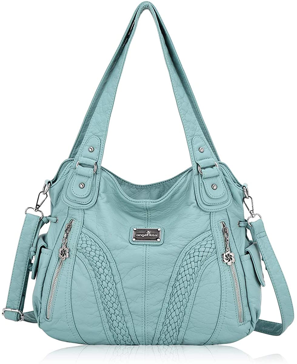 Price:$35.30    Angelkiss Women Top Handle Satchel Handbags Shoulder Bag Messenger Tote Washed Leather Purses Bag (Green) …  Clothing