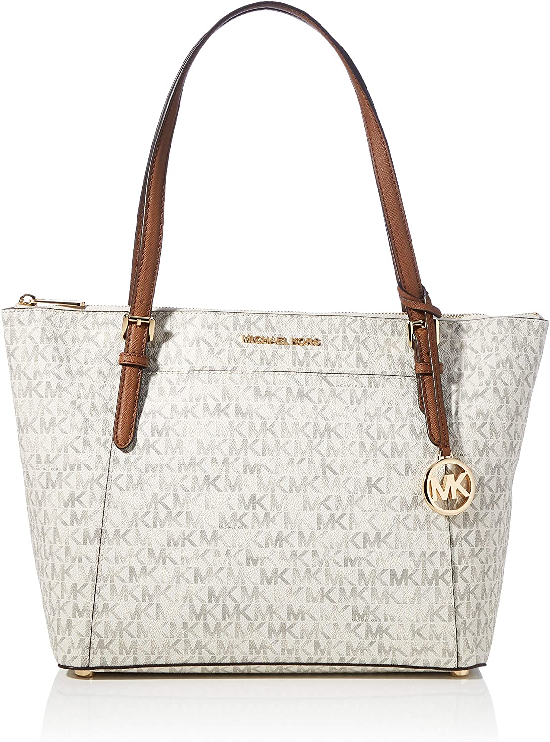 Price:$162.00    Michael Kors Women’s Ciara Large Top Zip PVC Leather Tote Shoulder Bag Vanilla 2019  Clothing