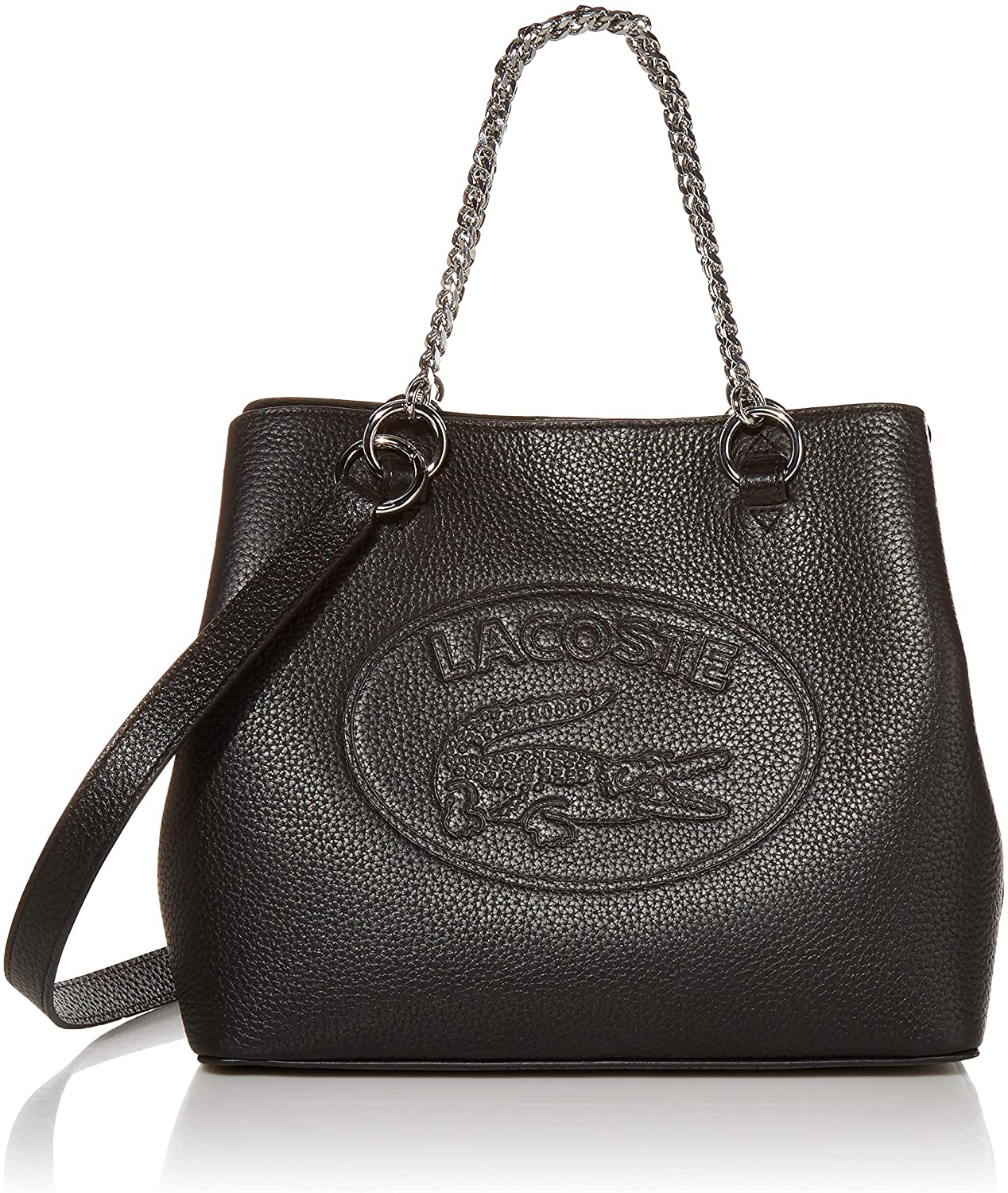 Price:$0.00 Lacoste Women's Leather Croc Chain Top Handle Shoulder Bag, Black  Handbags   