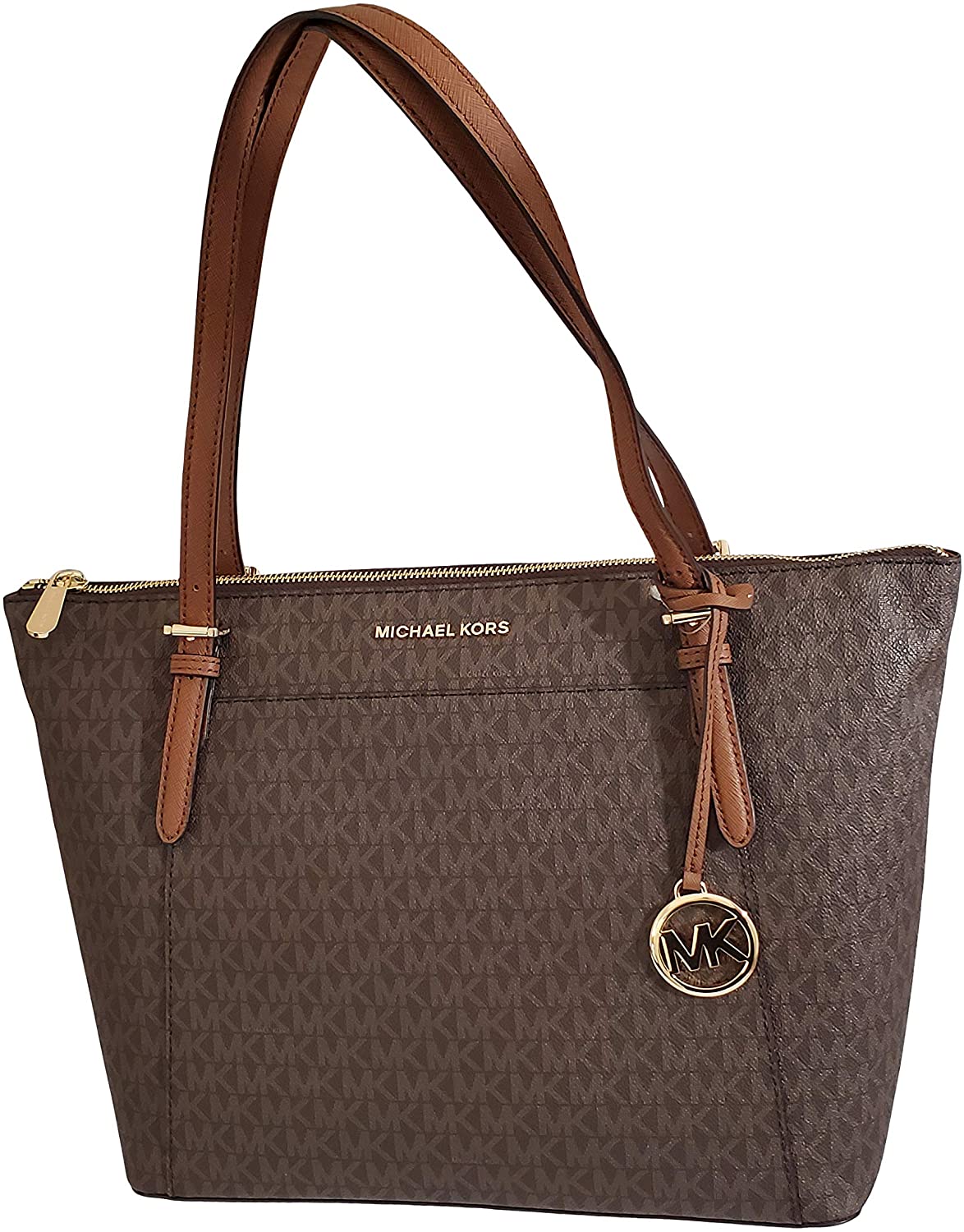 Price:$165.07    Michael Kors Women’s Ciara Large Top Zip PVC Leather Tote Shoulder Bag Brown  Clothing