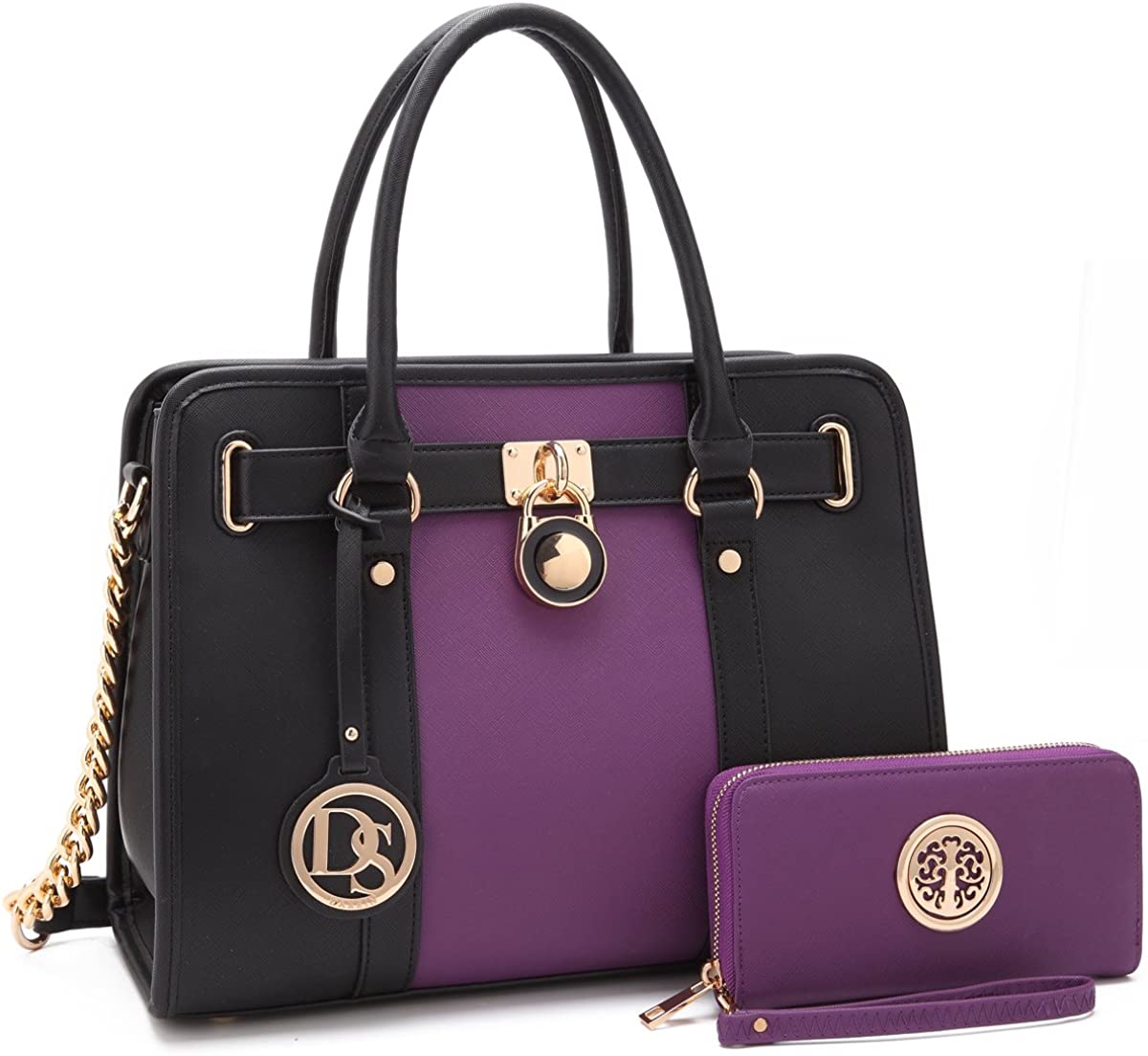 Price:$42.99    Women Designer Handbags and Purses Two Tone Fashion Satchel Bags Top Handle Shoulder Bags Tote Bags with Matching Wallet  Clothing