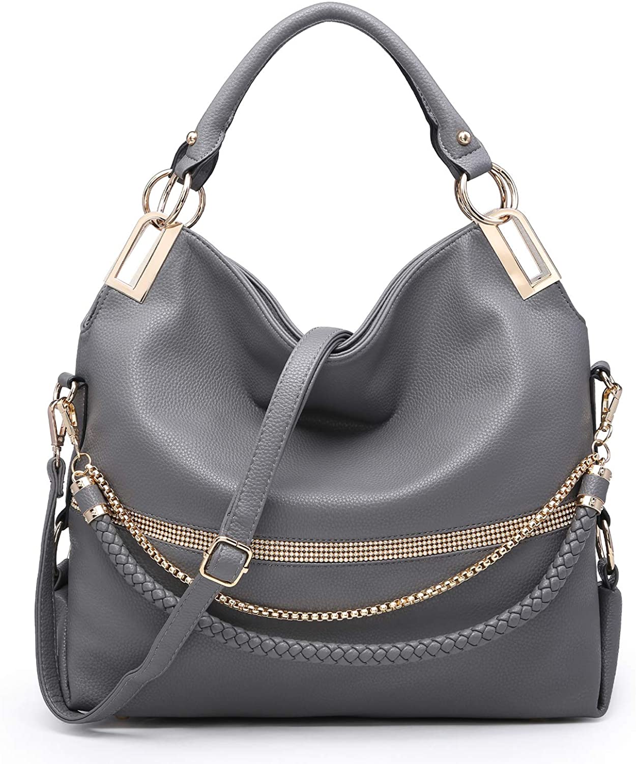 Price:$39.99    Dasein Hobo Bags for Women Soft Faux Leather Purses and Handbags Large Hobo Purse Shoulder Bag with Rhinestones (Grey)  Clothing