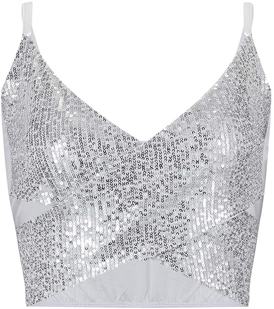 Price:$17.99 FORSHE Women's Sequin Crop Top Rave Dance Club Tank Bandeau Vest Bra for Teen Girls at Amazon Women’s Clothing store