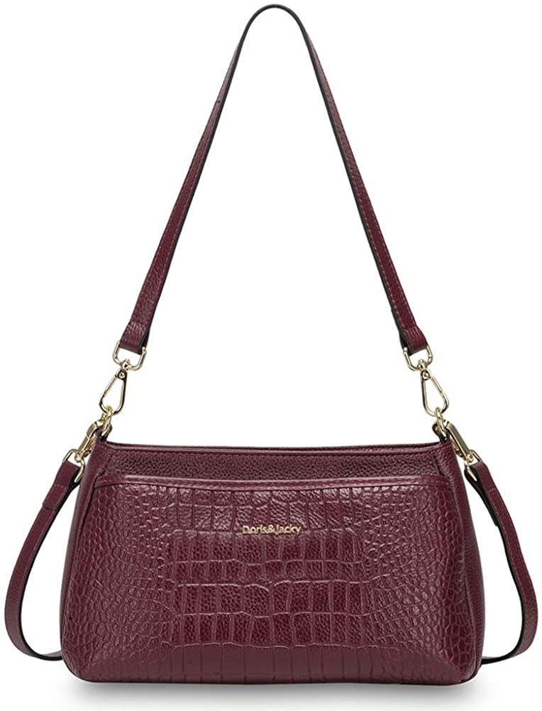 Price:$57.99    Calfskin Purses and Handbags for Women Crocodile Pattern Leather Crossbody Bags Medium Size Shoulder Bag Wine Red  Clothing