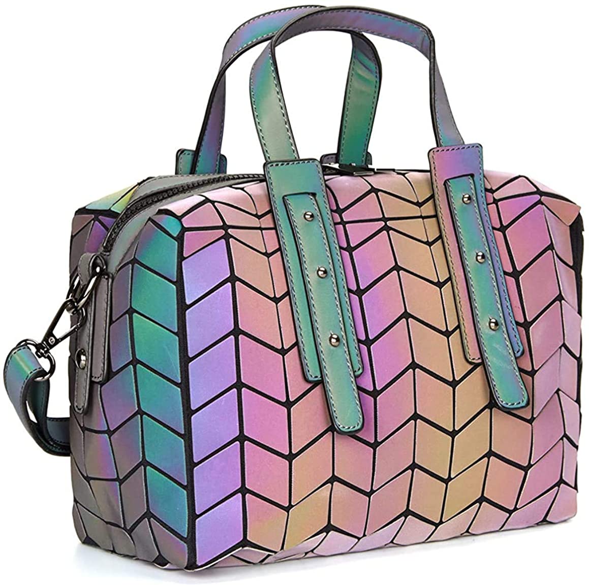 Price:$32.99    GOWETION Leaves Leather Geometric Luminous Purse Handbags For Women Girl Crossbody Shoulder Bag Wallet Clutchs Holographic Wallet Reflective Messenger Bags Color Changing Purse （Luminous）  Clothing