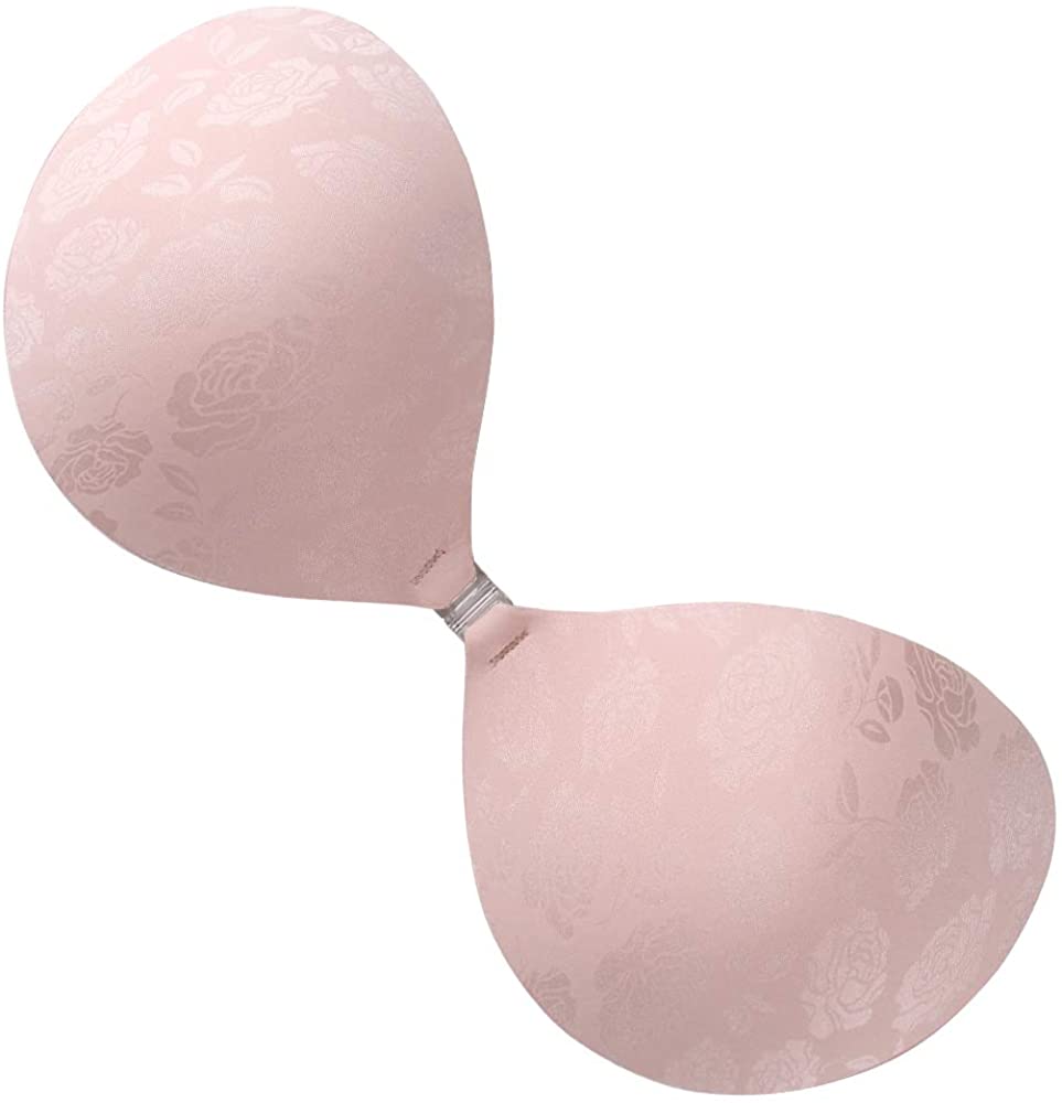 Price:$16.90 Adhesive Bras for Women nipplecovers Front Buckle Silicone Lift Charming Cleavage Washable Reusable Round Cup Jacquard Pink at Amazon Women’s Clothing store