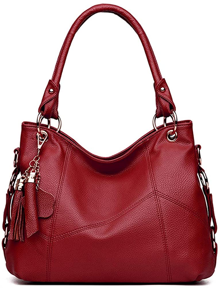 Price:$39.99    Women's Tote Shoulder Bag Handbag Purses Satchel Shoulder Bags Handle Bag Leather tassel (Claret)  Clothing